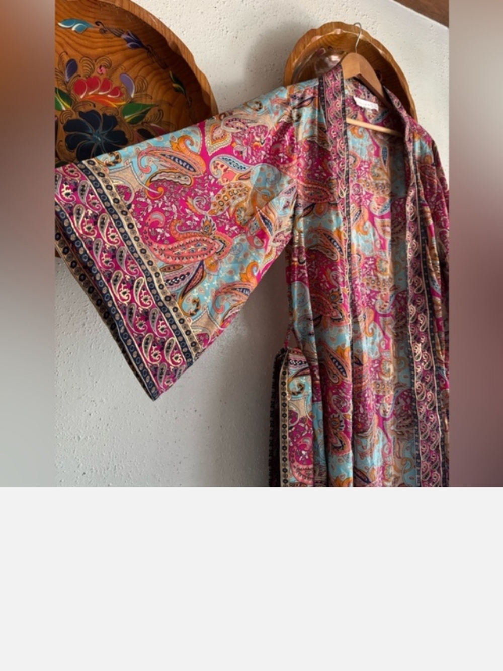 Bohemian Paisley Kimono Jacket in Pink & Turquoise Silk
